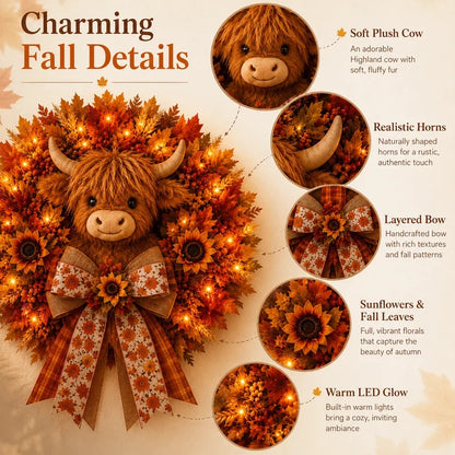 Lighted Retro Patchwork Pumpkin Door Hanger for Autumn Decor