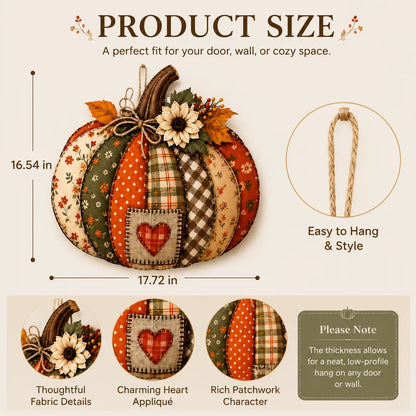 Lighted Retro Patchwork Pumpkin Door Hanger for Autumn Decor