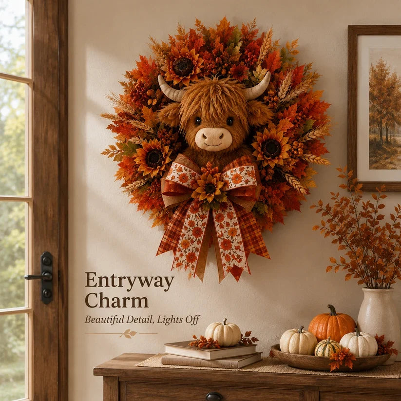 Lighted Retro Patchwork Pumpkin Door Hanger for Autumn Decor