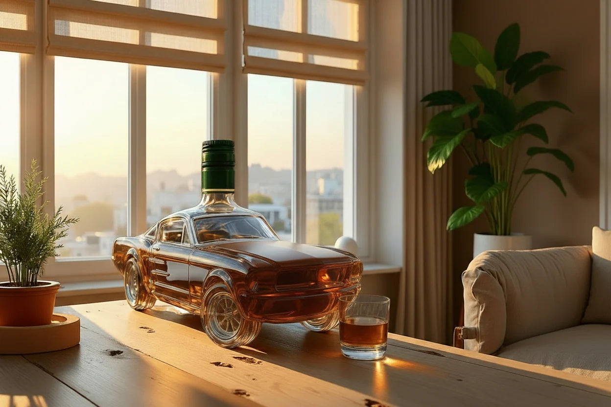 Hand-Blown Racing Car Glass Decanter for Whiskey and Spirits