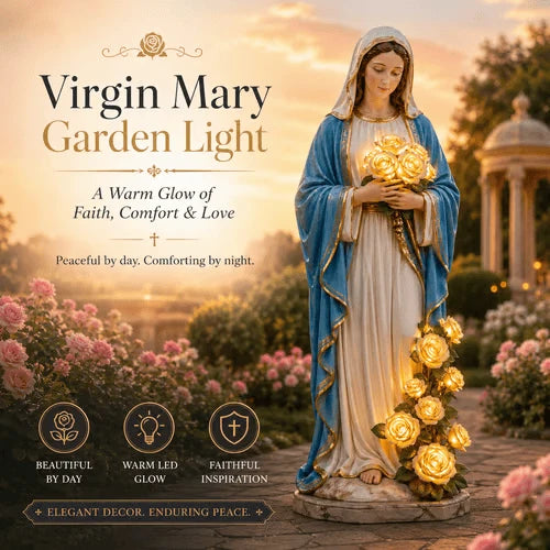 Solar Virgin Mary Garden Light with Glowing Rose Accents