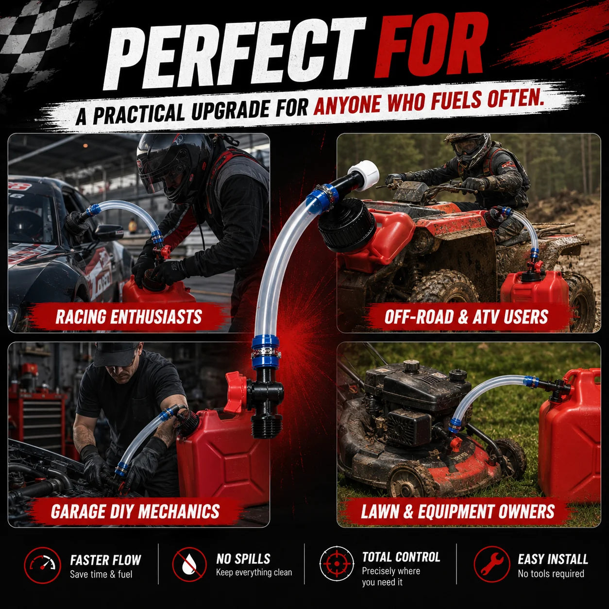 No-Spill Spout Upgrade Kit for Racing Fuel Jugs