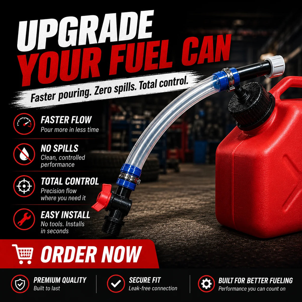 No-Spill Spout Upgrade Kit for Racing Fuel Jugs