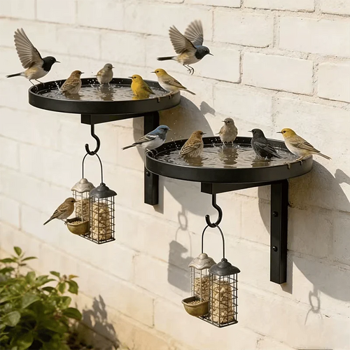 Antique-Bronze Wall Bird Bath with Hanging Hook