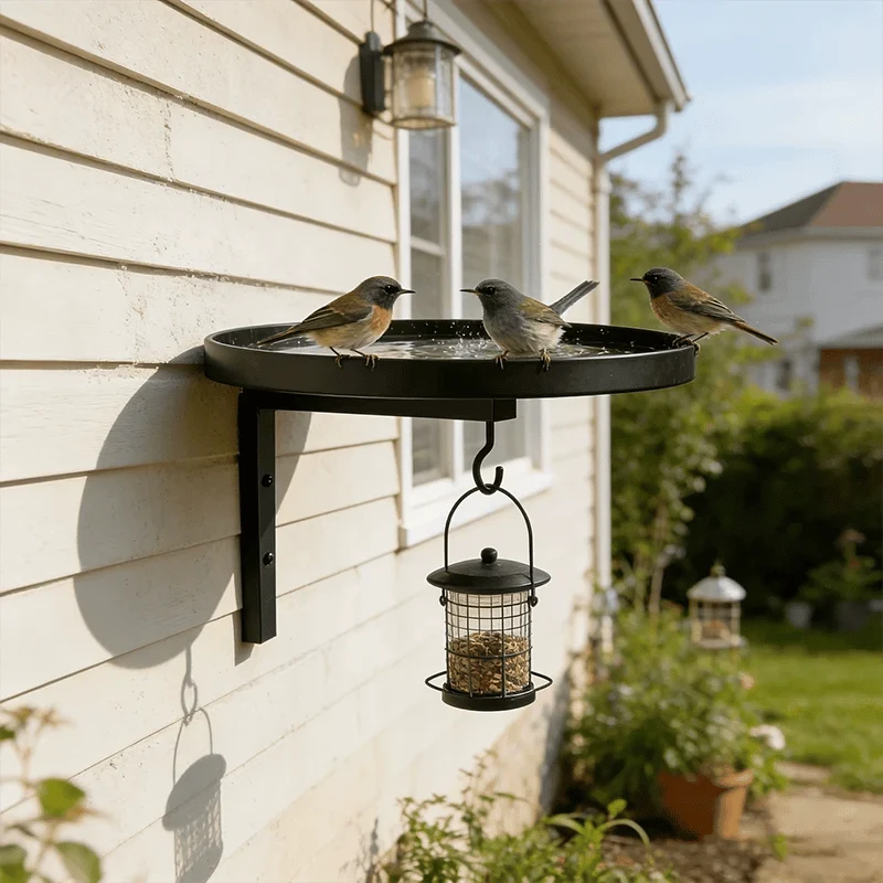 Antique-Bronze Wall Bird Bath with Hanging Hook