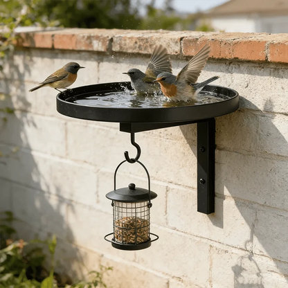 Antique-Bronze Metal Bird Bath with a Wall-Mounted Design
