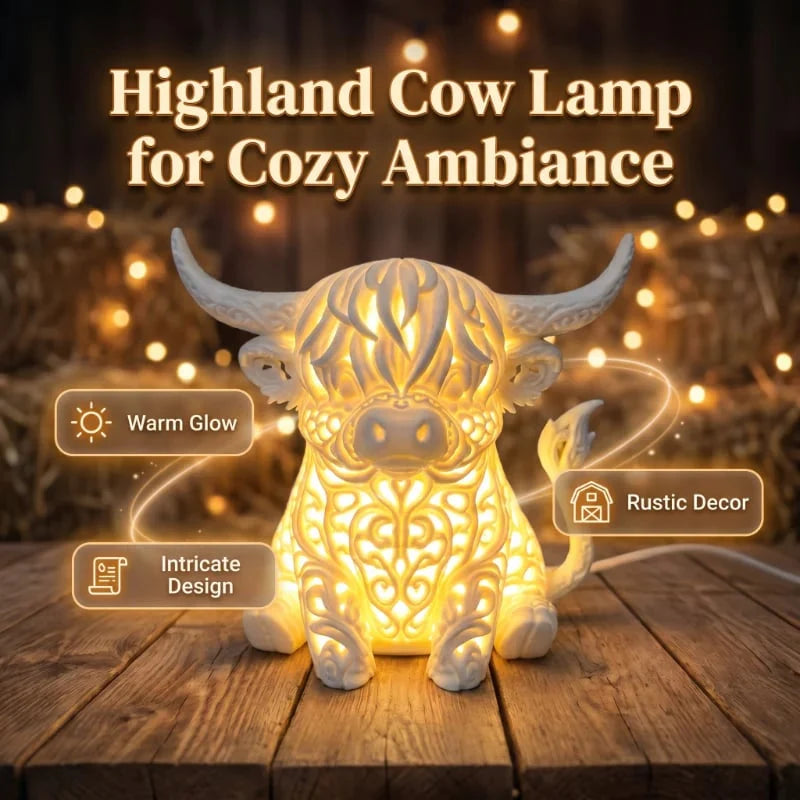 Decorative Warm Glow Highland Cow Table Lamp for Focused Lighting
