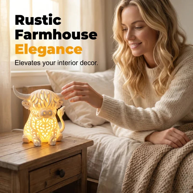 Decorative Warm Glow Highland Cow Table Lamp for Focused Lighting