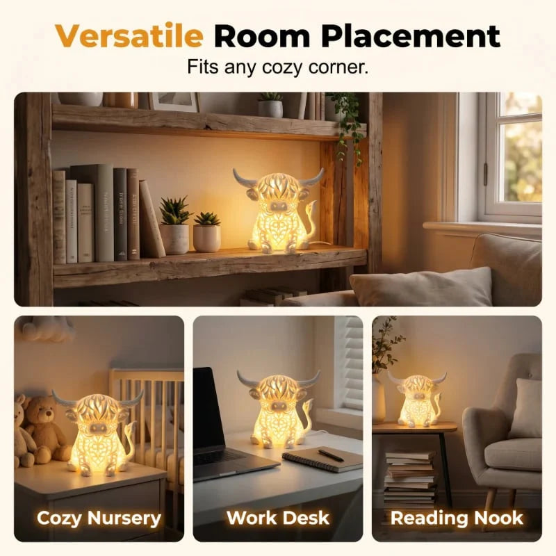 Decorative Warm Glow Highland Cow Table Lamp for Focused Lighting