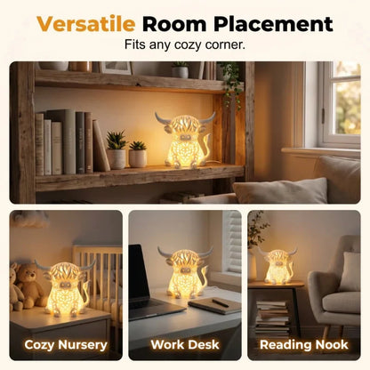 Decorative Warm Glow Highland Cow Table Lamp for Focused Lighting