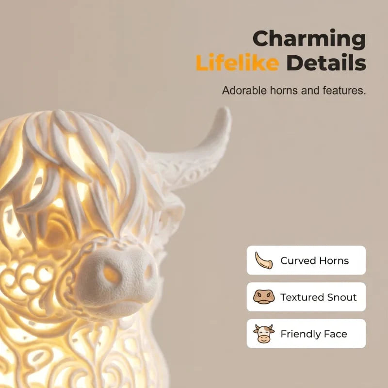 Decorative Warm Glow Highland Cow Table Lamp for Focused Lighting
