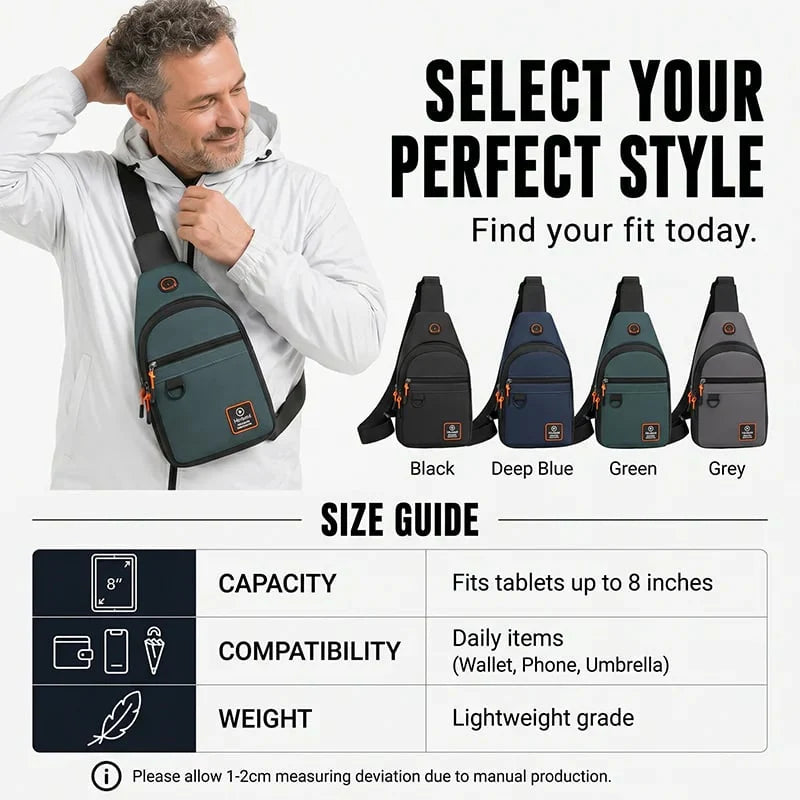 Space-Saving Waterproof Multi-pocket Crossbody Sling