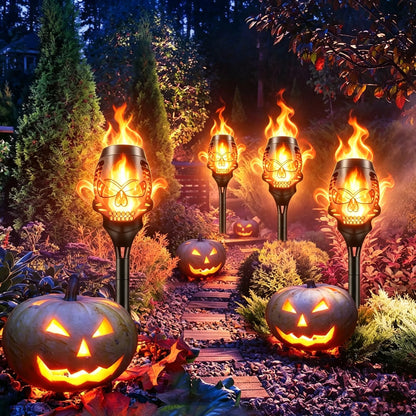 Outdoor Solar Skull Flame Lights for Garden Display