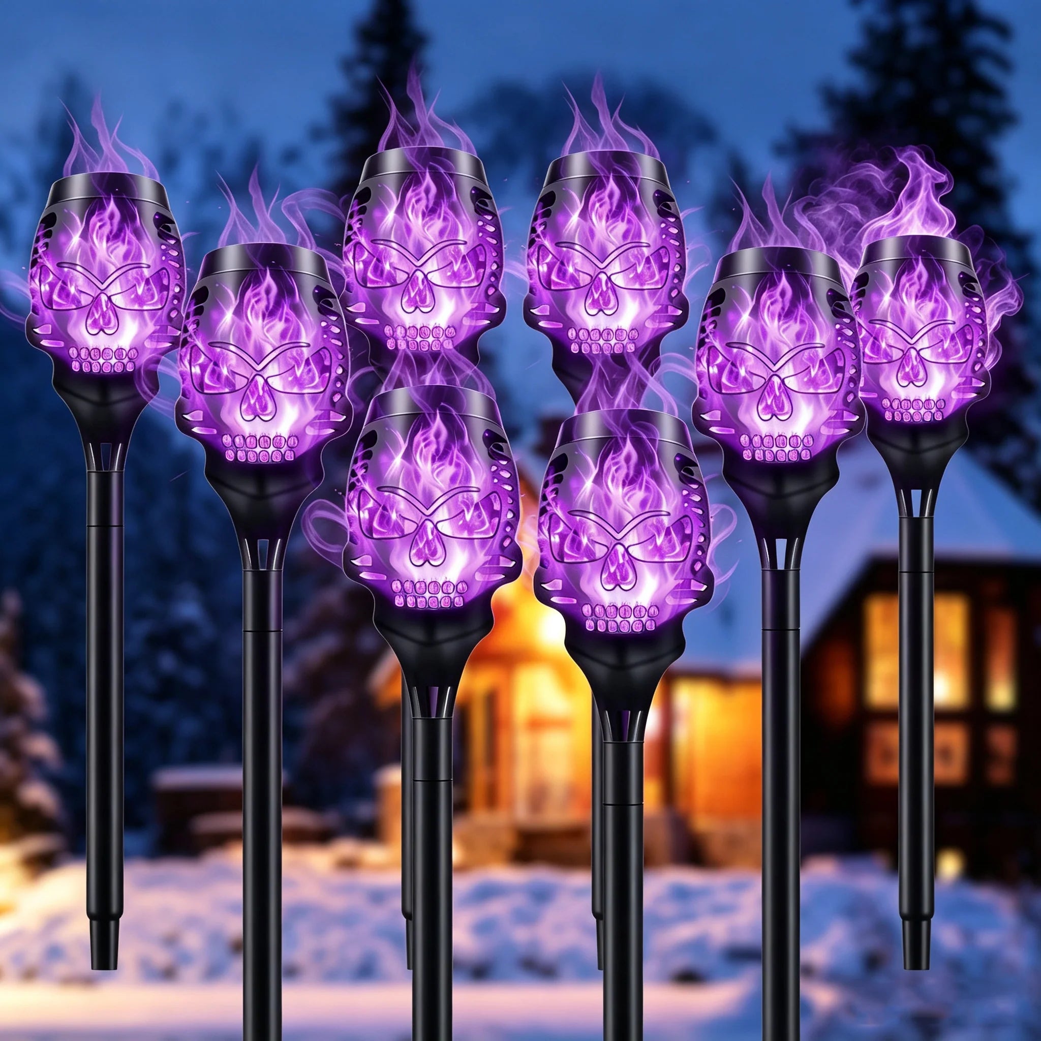 Outdoor Solar Skull Flame Lights for Garden Display