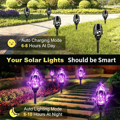 Outdoor Solar Skull Flame Lights for Garden Display