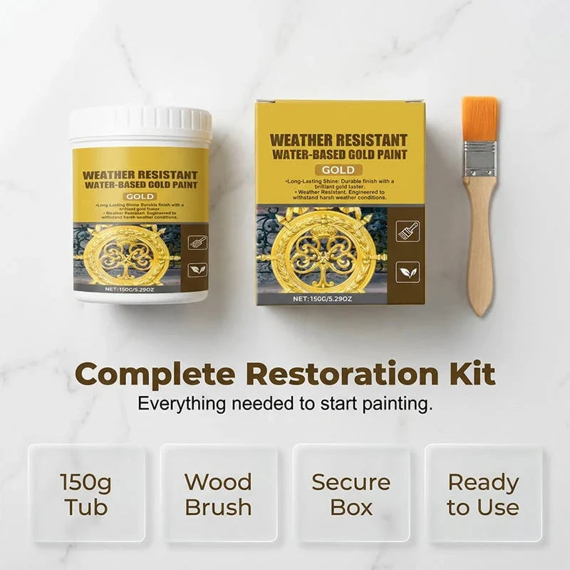 Weather-Resistant Water-Based Gold Paint for Indoor-Outdoor Details