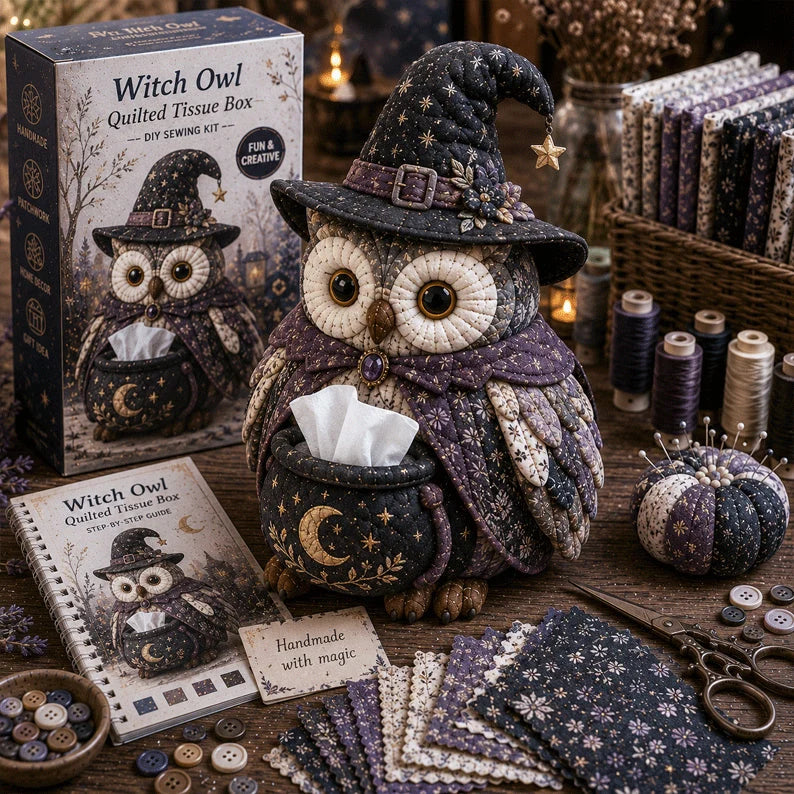 Hands-On Wise Owl Quilted Tissue Box DIY Sewing Kit for Creative Play