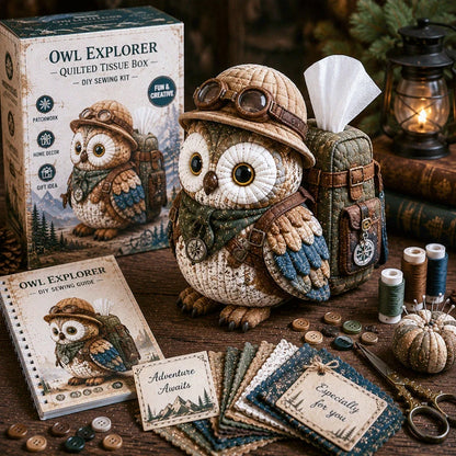 Hands-On Wise Owl Quilted Tissue Box DIY Sewing Kit for Creative Play