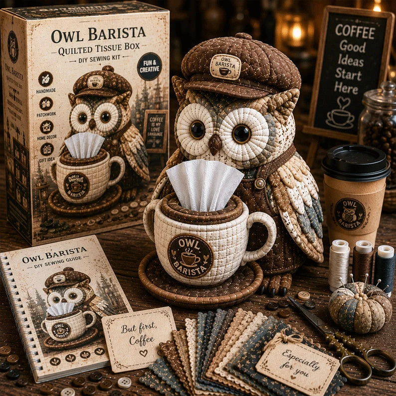 Hands-On Wise Owl Quilted Tissue Box DIY Sewing Kit for Creative Play