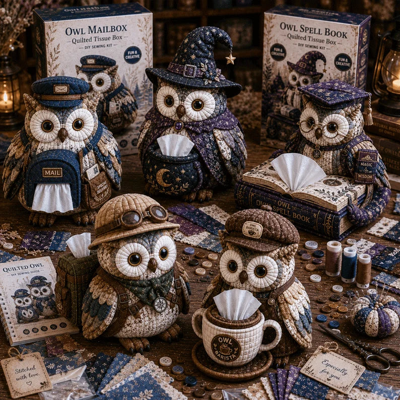 Hands-On Wise Owl Quilted Tissue Box DIY Sewing Kit for Creative Play