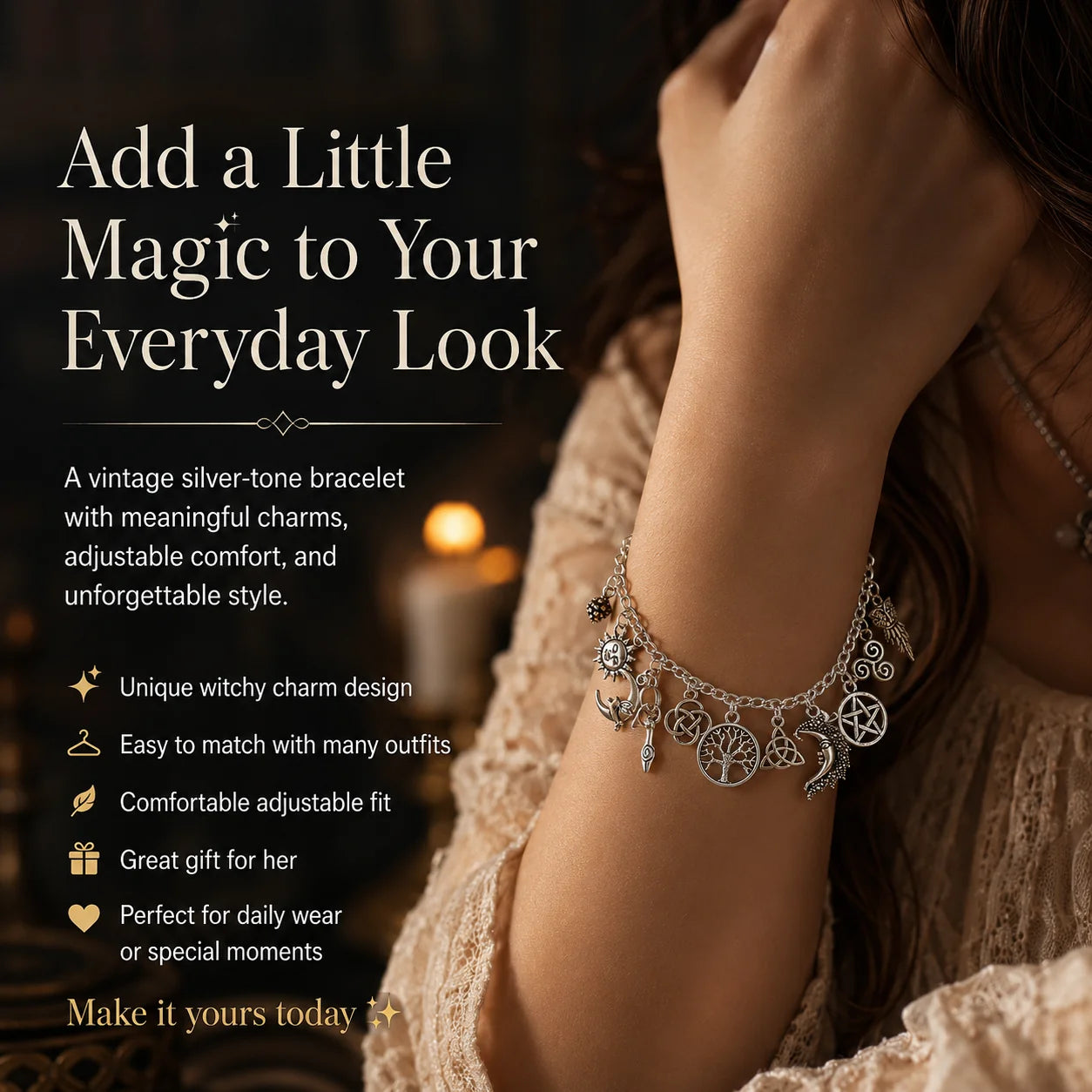 Distinctive Vintage Witchy Charm Bracelet for Everyday Wear