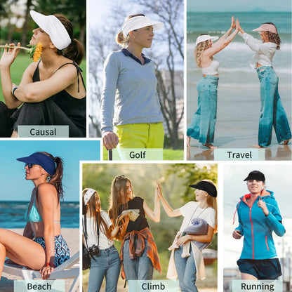 UPF 50+ Wide-Brim Sun Visor Hat with Ponytail Opening