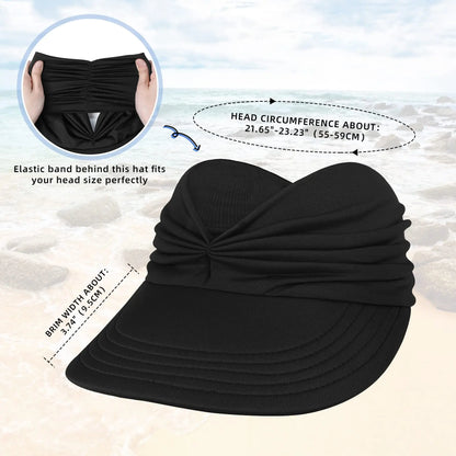 UPF 50+ Wide-Brim Sun Visor Hat with Ponytail Opening