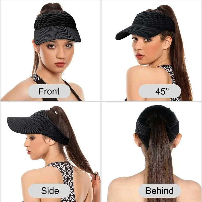 Distinctive Women's High Ponytail Sun Visor Hat – Breathable Open-Top