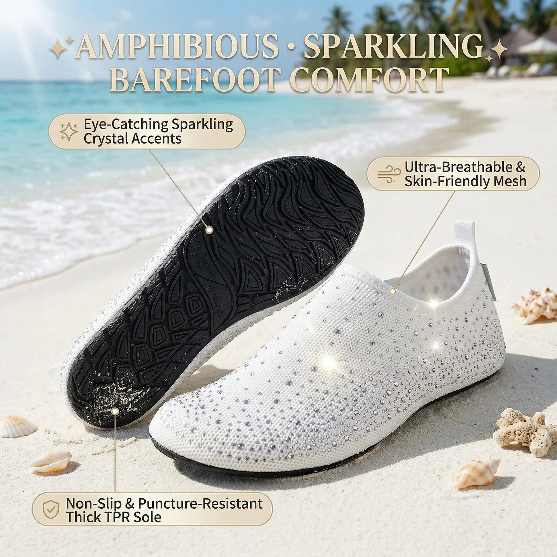 Women's Sparkly Barefoot Aqua Socks with Anti-Slip TPR Soles