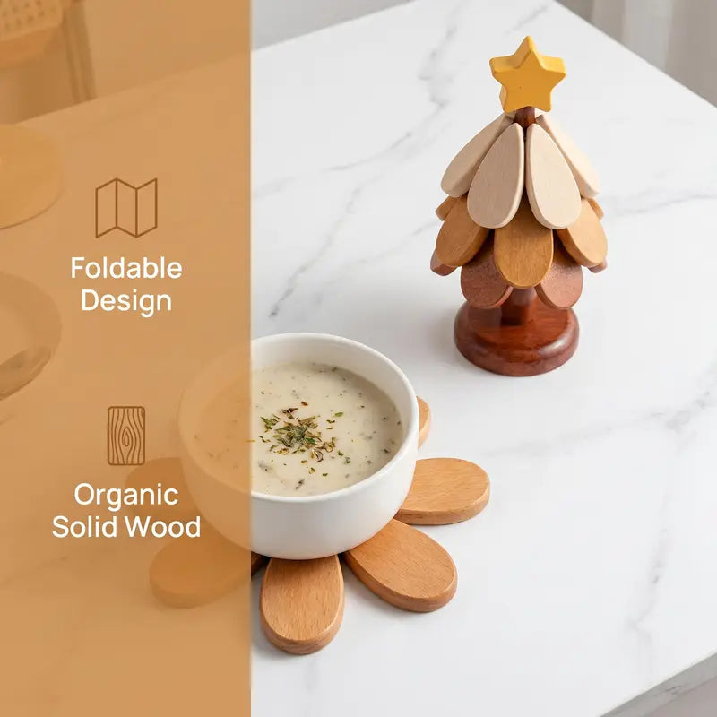 Workshop-Ready 2-in-1 Wooden Tree Trivet – Festive Table
