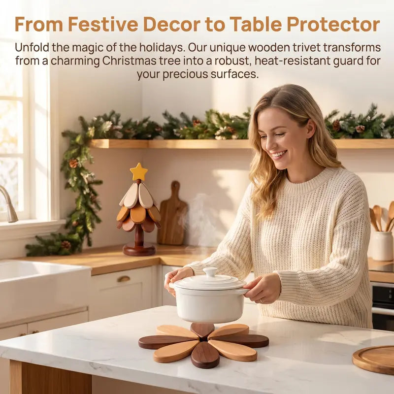 Workshop-Ready 2-in-1 Wooden Tree Trivet – Festive Table