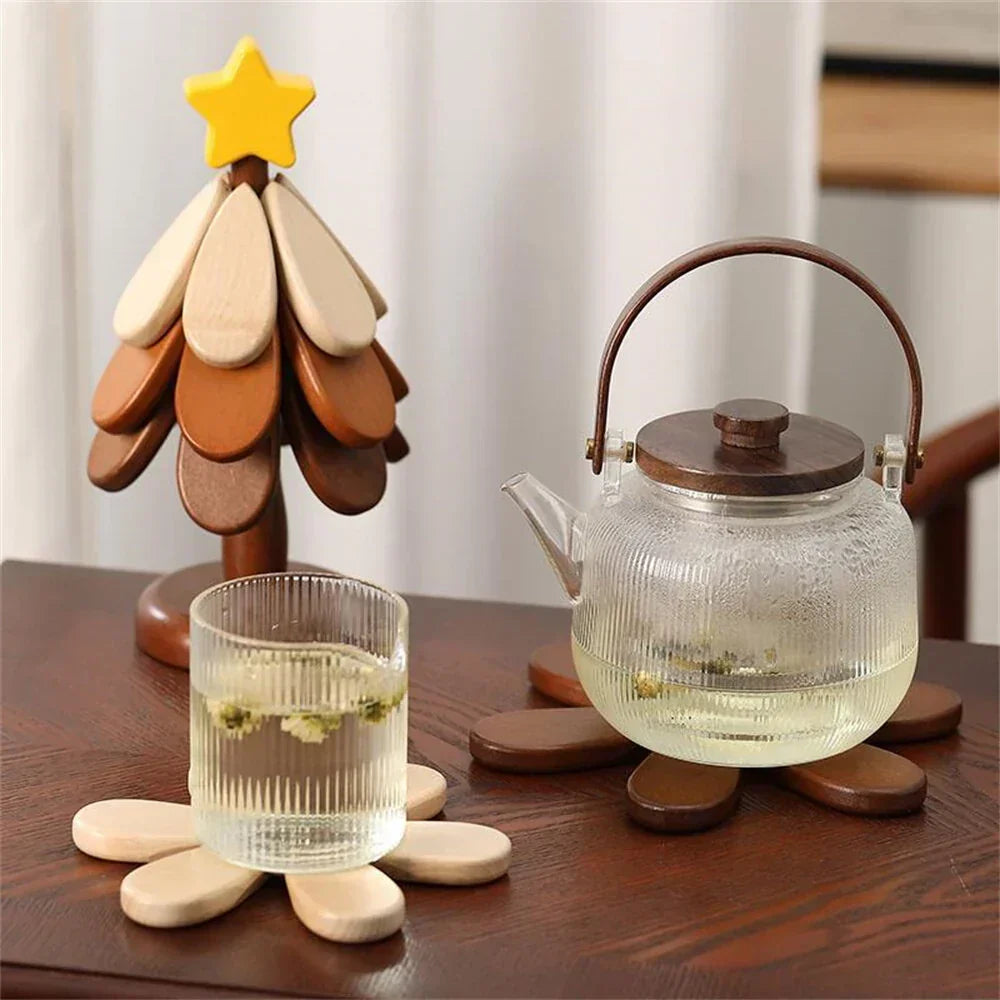 Workshop-Ready 2-in-1 Wooden Tree Trivet – Festive Table
