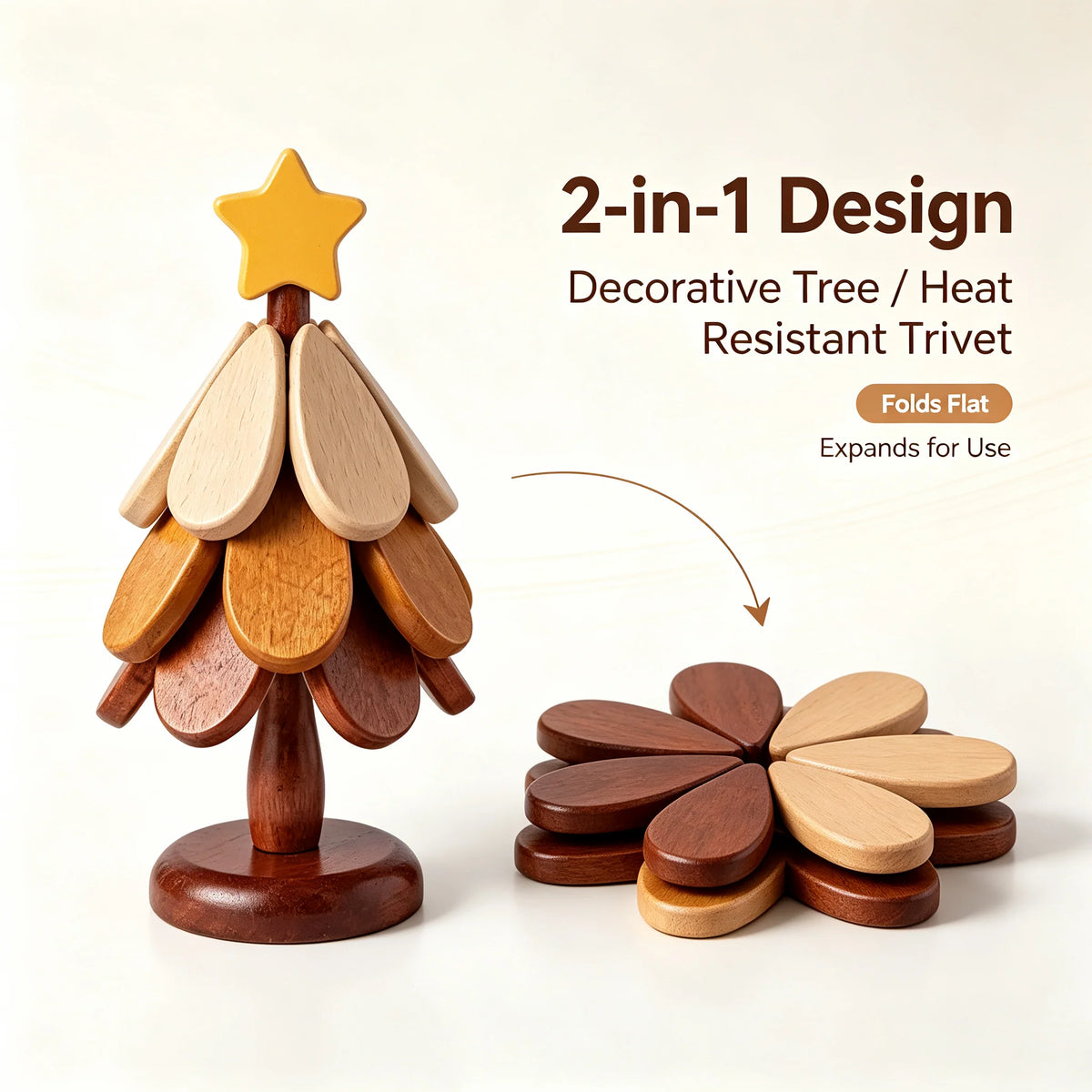 Workshop-Ready 2-in-1 Wooden Tree Trivet – Festive Table