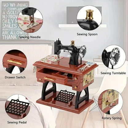 Purpose-Built Wooden Mini Sewing Machine Music Box for Everyday Use