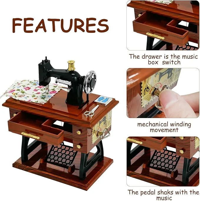 Purpose-Built Wooden Mini Sewing Machine Music Box for Everyday Use