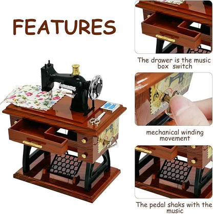 Purpose-Built Wooden Mini Sewing Machine Music Box for Everyday Use