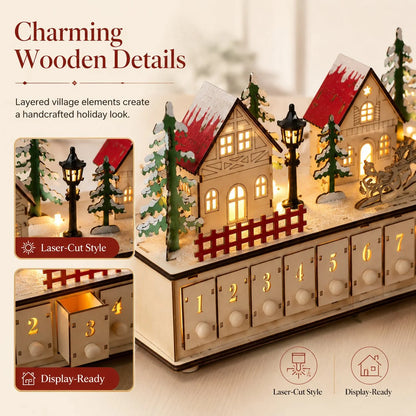 Purpose-Built Wooden Village Advent Calendar With Led