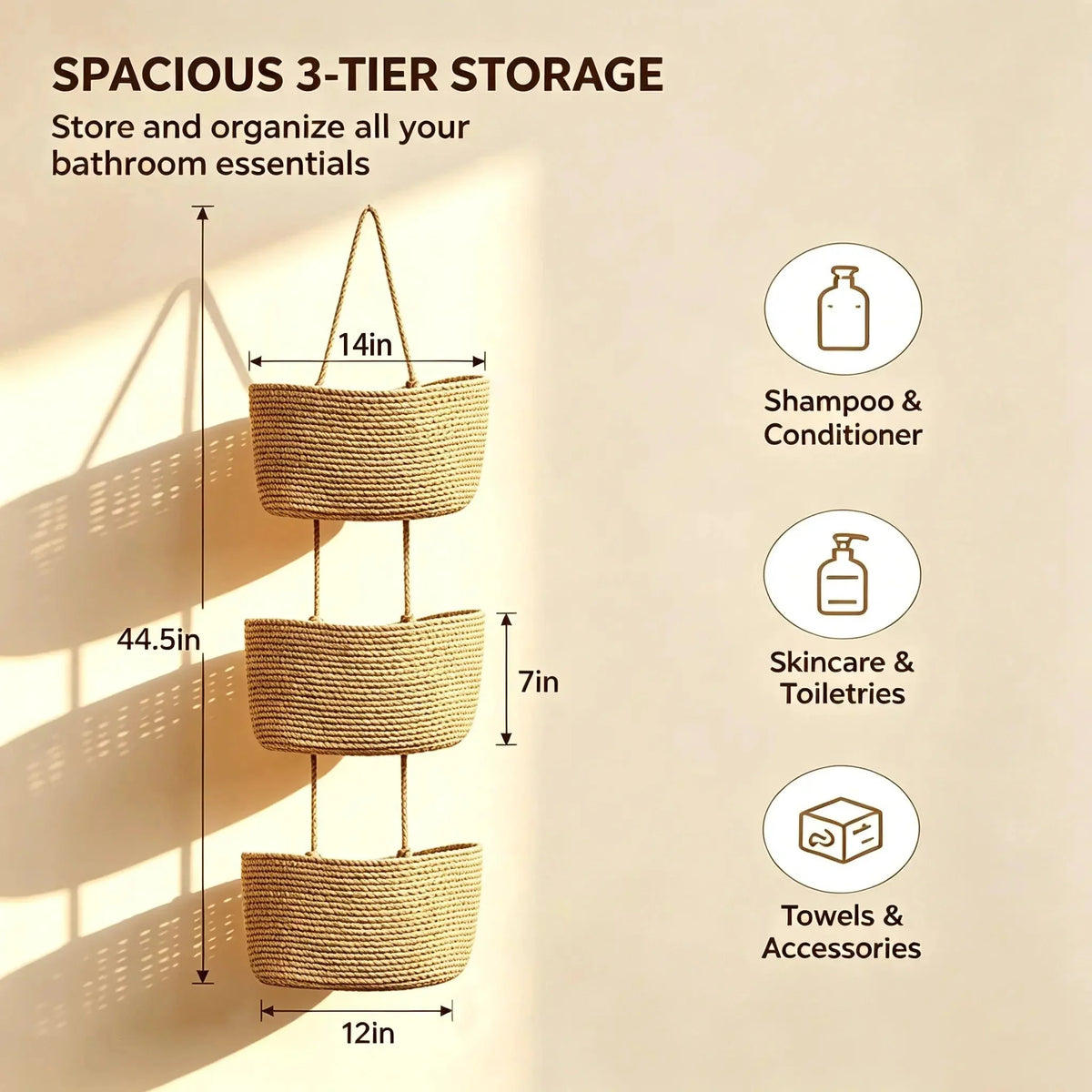 Space-Saving Woven Cotton 3-Tier Over-Door