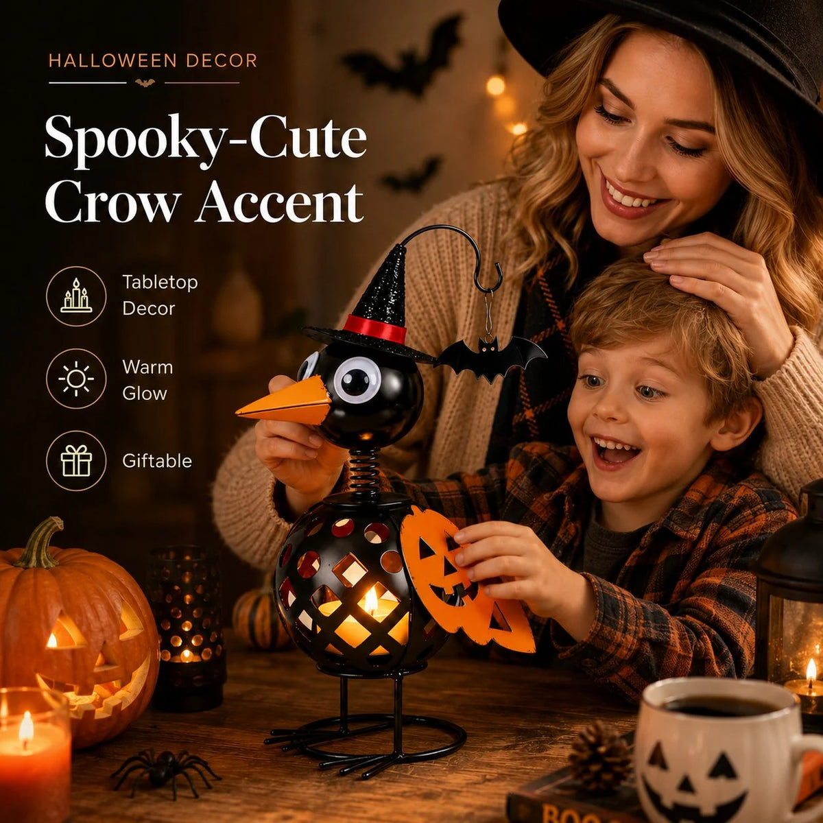 Purpose-Built Wrought Iron Crow and Pumpkin Ornament for Everyday Use