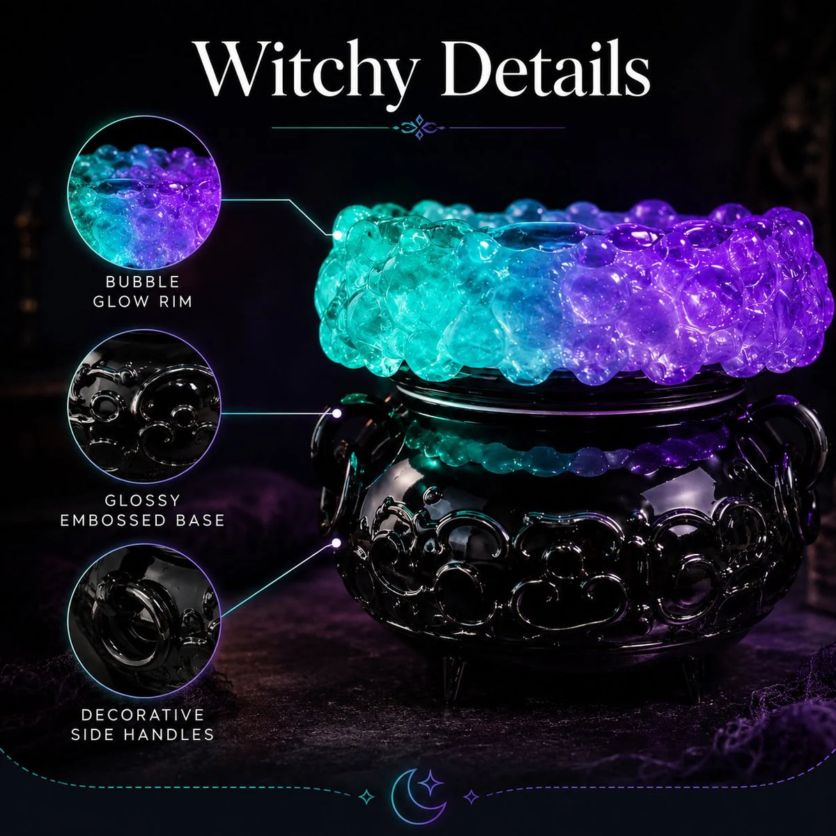 Decorative Cauldron LED Bubble Light Decor, Witch Potion Black
