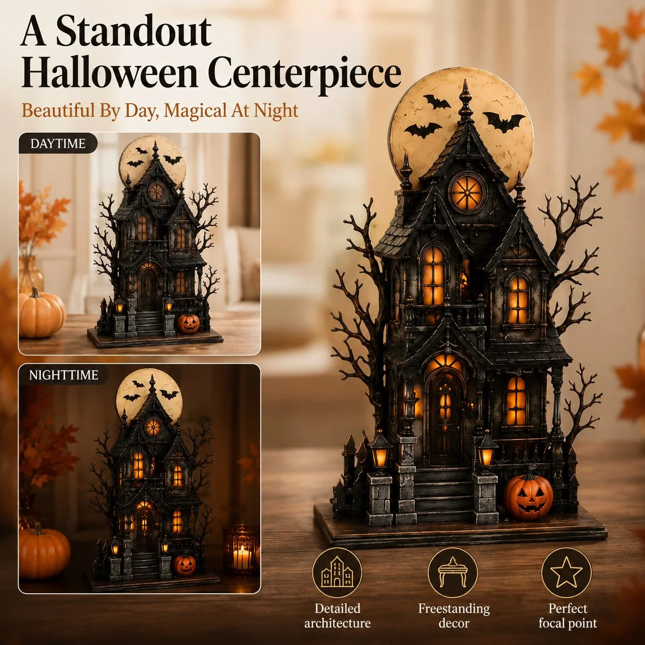 Decorative Lighted Haunted House & Character Figurine
