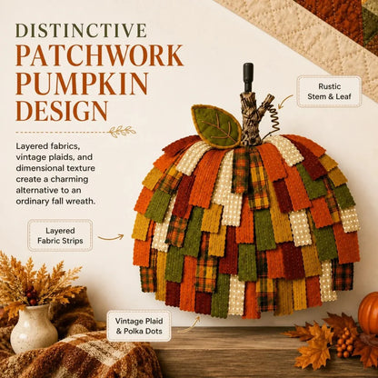 Purpose-Built Handmade Patchwork Pumpkin Door Hanger - Rustic Fall &
