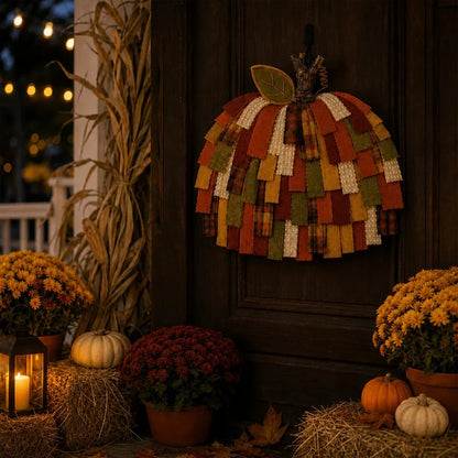 Purpose-Built Handmade Patchwork Pumpkin Door Hanger - Rustic Fall &