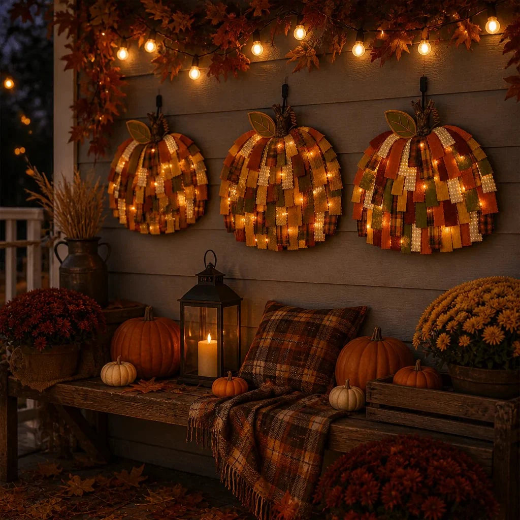 Purpose-Built Handmade Patchwork Pumpkin Door Hanger - Rustic Fall &