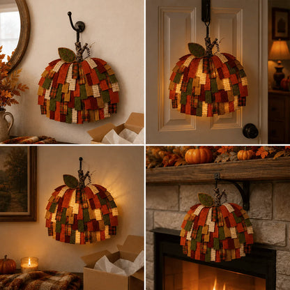Purpose-Built Handmade Patchwork Pumpkin Door Hanger - Rustic Fall &