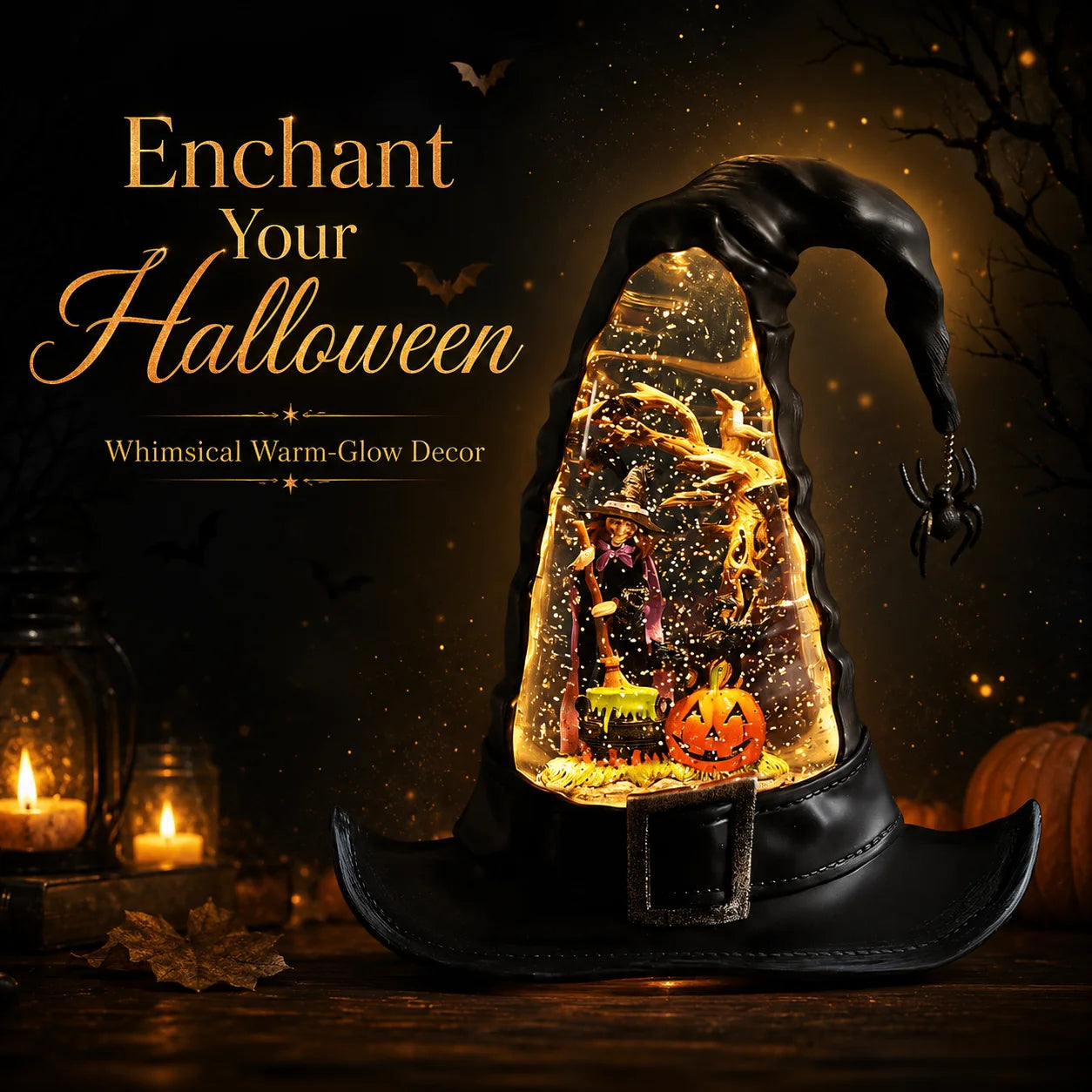 Decorative Witches Hat Lighted Water Lantern With Swirling