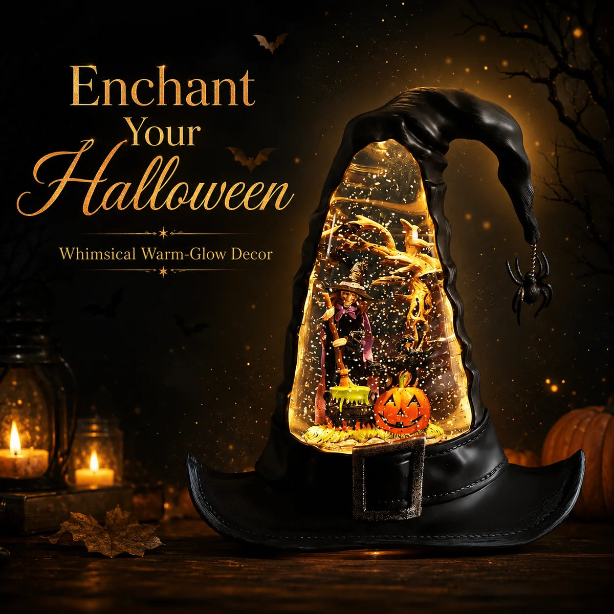 Decorative Witches Hat Lighted Water Lantern With Swirling