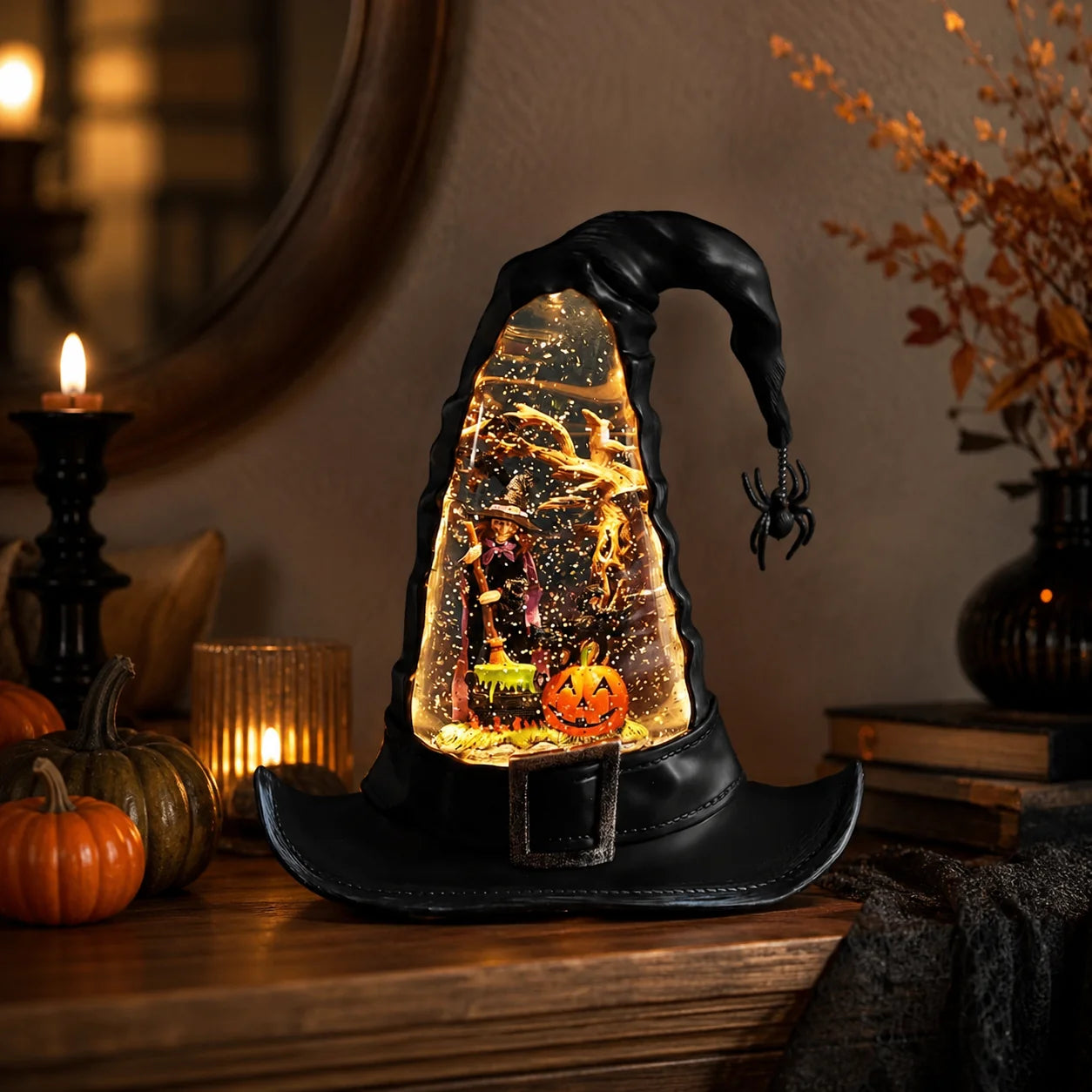 Decorative Witches Hat Lighted Water Lantern With Swirling