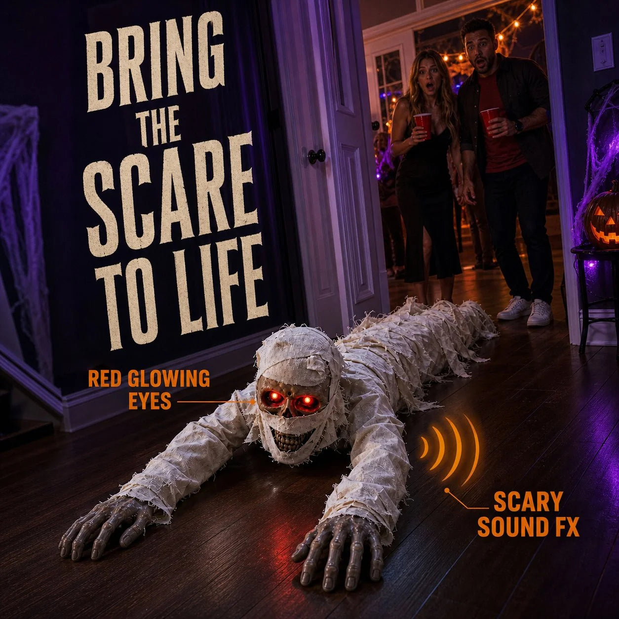 Crawling Mummy Prop with Sound Activation and Red-Lit Eyes