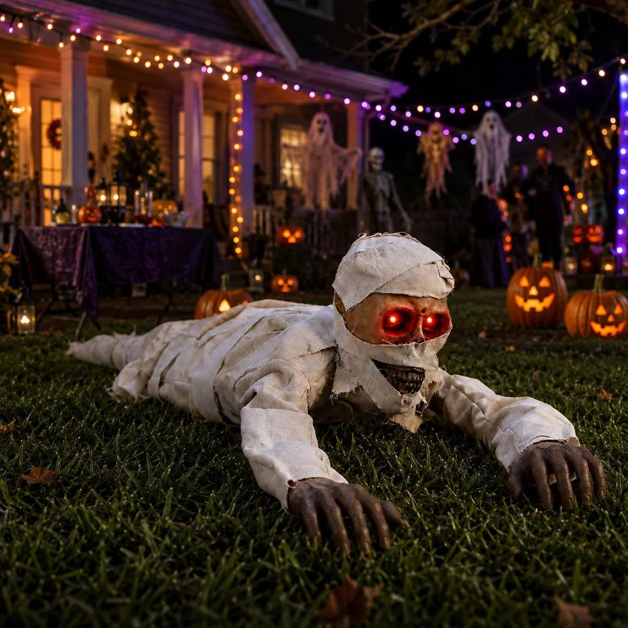 Crawling Mummy Prop with Sound Activation and Red-Lit Eyes